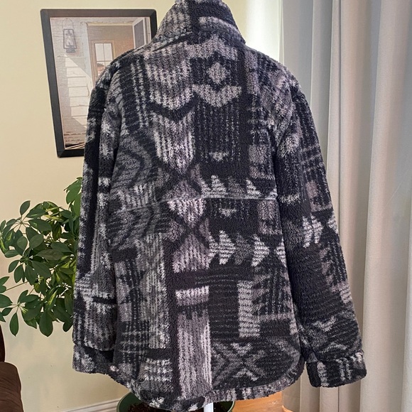 Columbia Charcoal and Black Patterned Fleece Jacket women’s large - Picture 5 of 7